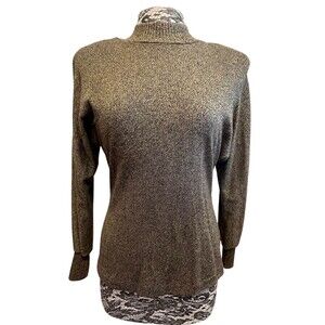 Vintage 90s D'knits Sweater Mock Neck Long Sleeves Cuffed Brown Black Retro S‎